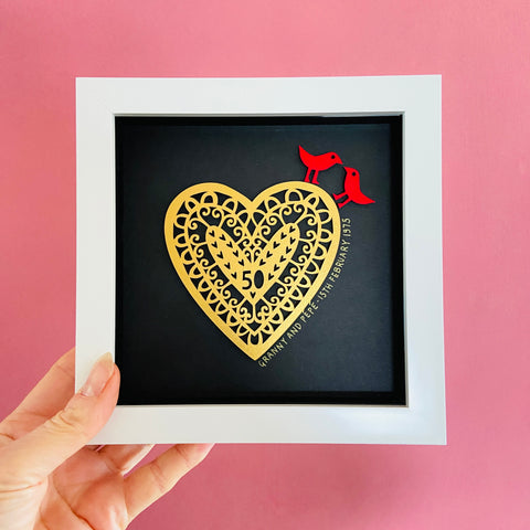 Framed Golden Papercut Heart